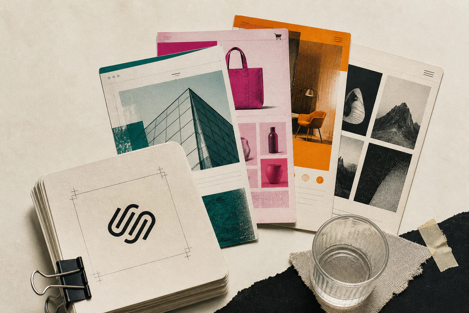 A stack of uniform templates opening into several distinct website-building alternatives